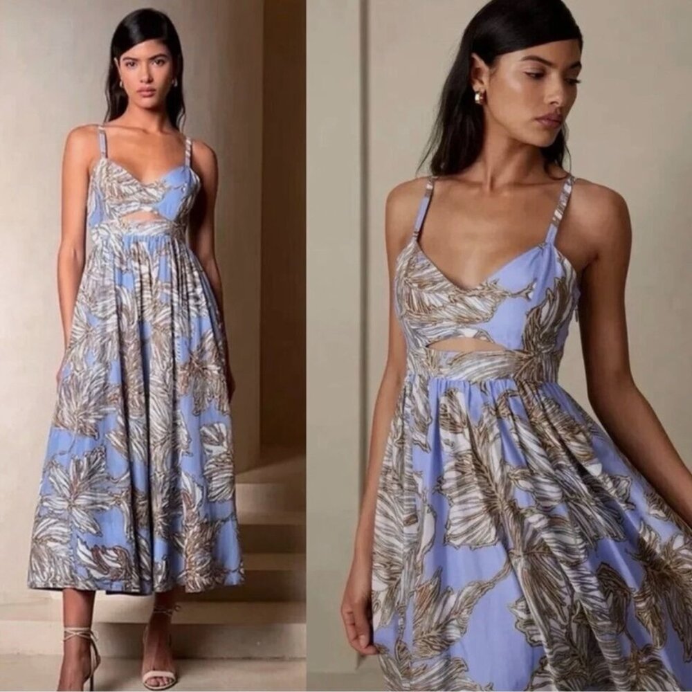 Banana Republic Floral Blue and Tan Maxi Dress